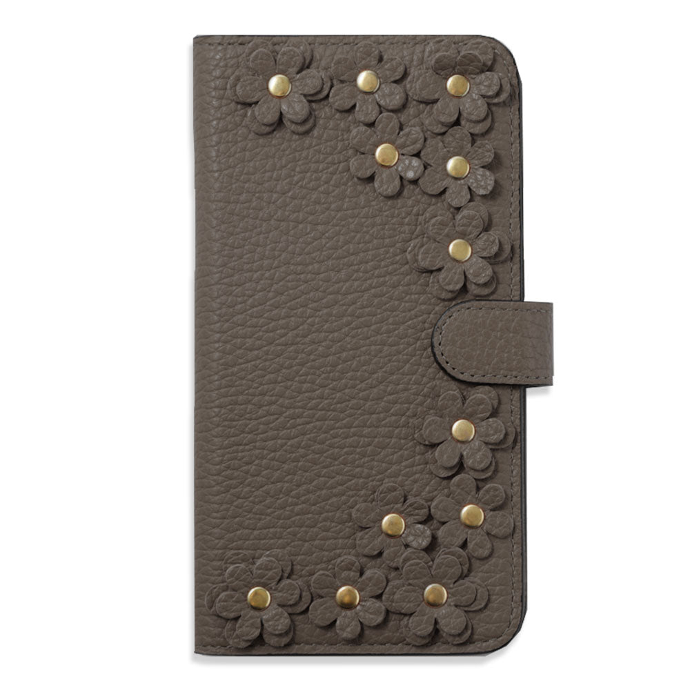 Genuine leather 32 colors Italian shrink leather flower motif notebook-style case (with belt)