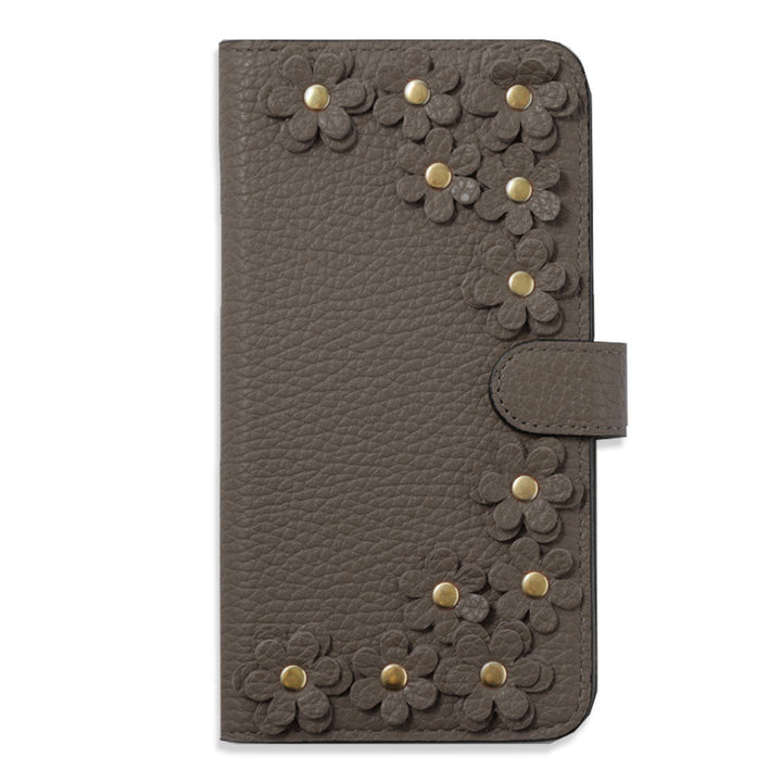 Genuine leather 32 colors Italian shrink leather flower motif notebook-style case (with belt) Xperia series