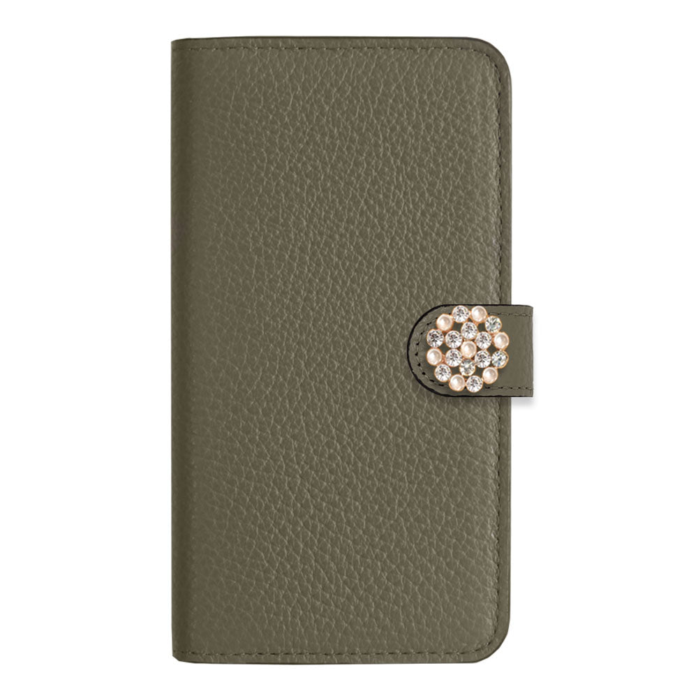 Genuine leather 32 colors Italian shrink leather crystal pearl deco notebook-style case (with belt) AQUOS series
