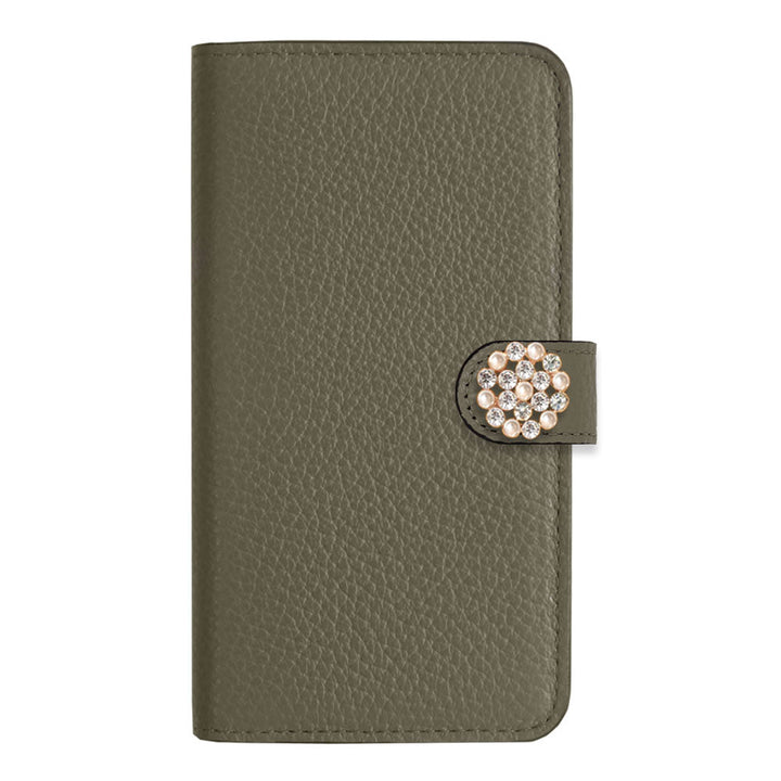Genuine leather 32 colors Italian shrink leather crystal pearl deco notebook-style case (with belt)