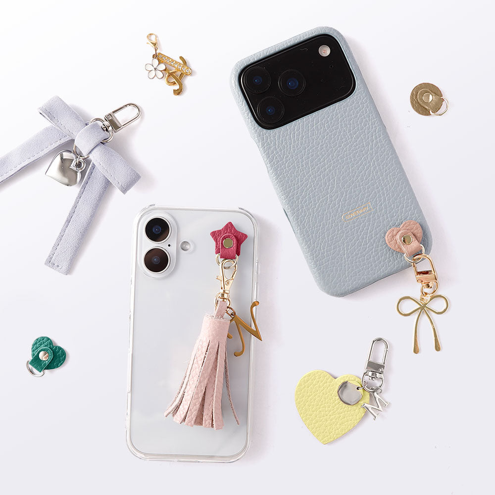 Accessoires cuir véritable 32 couleurs cuir italien grainé lot de 2 porte-charms