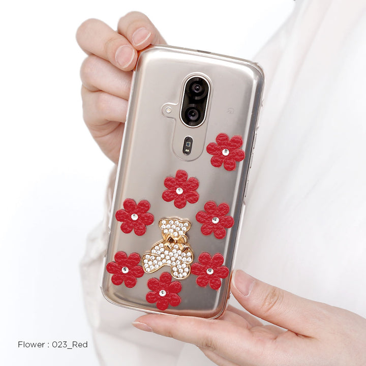 クリアケース 本革 32色 イタリアンシュリンクレザー フラワーベアデコ(ストーン) 背面ケース