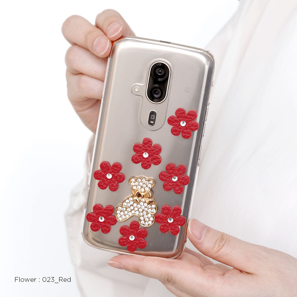 クリアケース 本革 32色 イタリアンシュリンクレザー フラワーベアデコ(ストーン) 背面ケース Xperiaシリーズ