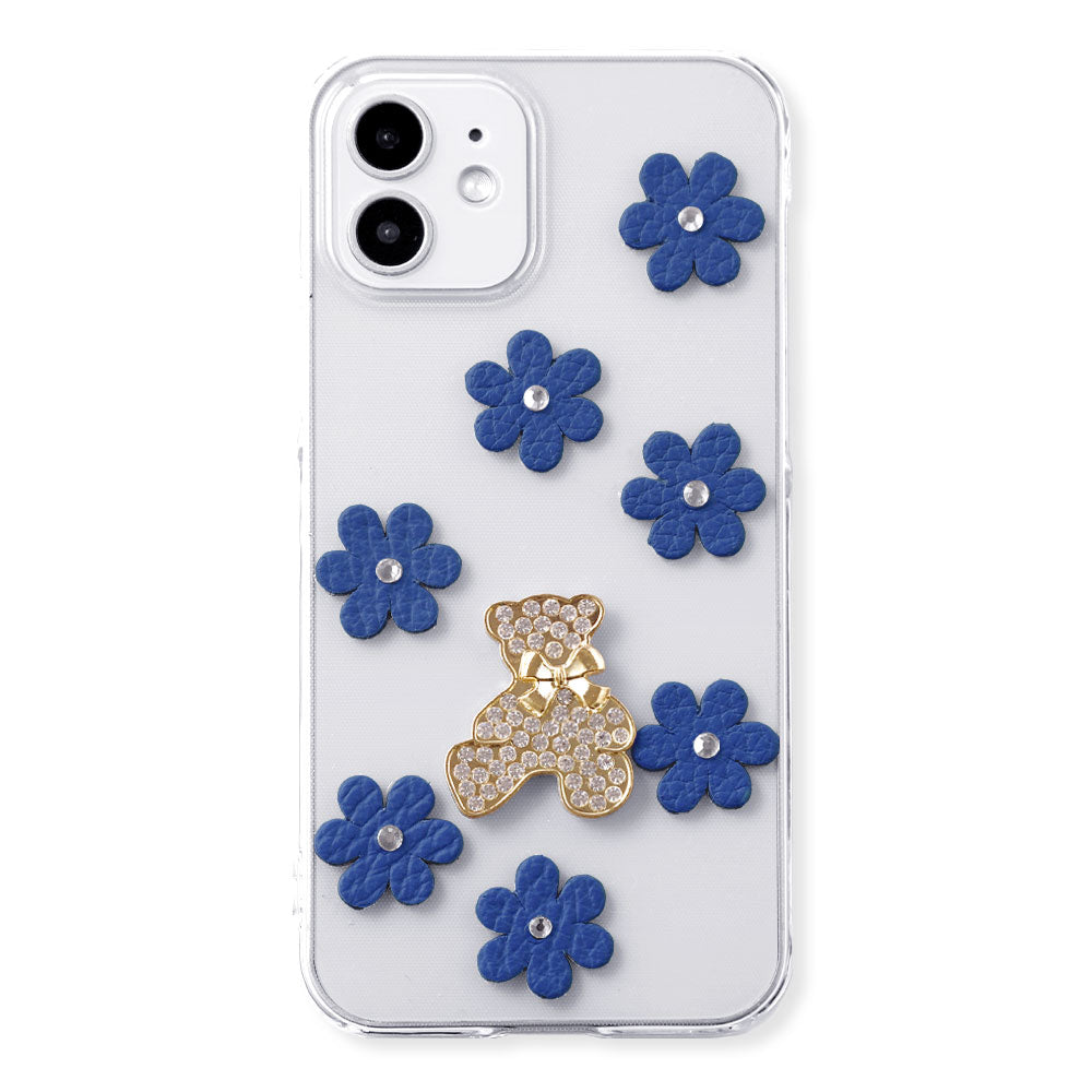Clear Case Genuine Leather 32 Colors Italian Shrink Leather Flower Bear Deco (Stone) Back Case AQUOS Series