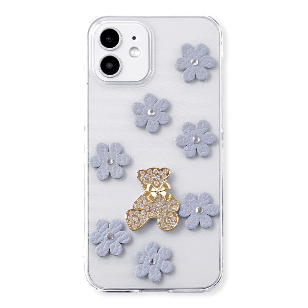 Clear Case Genuine Leather 32 Colors Italian Shrink Leather Flower Bear Deco (Stone) Back Case AQUOS Series