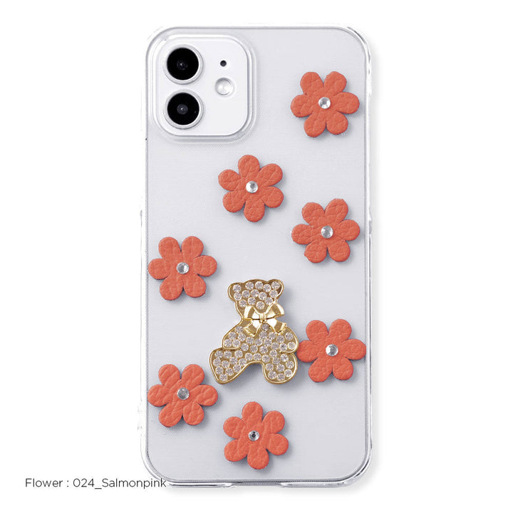 Clear Case Genuine Leather 32 Colors Italian Shrink Leather Flower Bear Deco (Stone) Back Case AQUOS Series