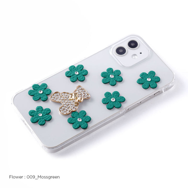 Clear Case Genuine Leather 32 Colors Italian Shrink Leather Flower Bear Deco (Stone) Back Case AQUOS Series