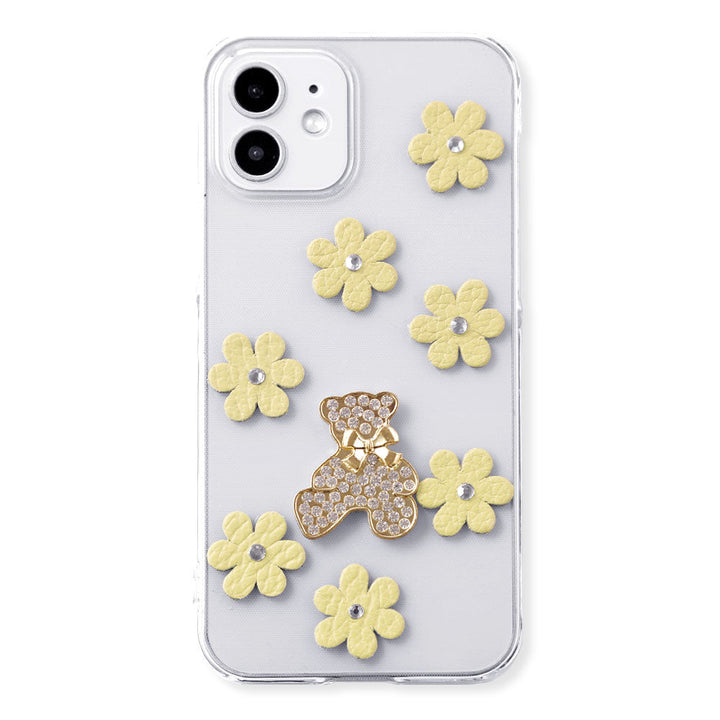 Clear Case Genuine Leather 32 Colors Italian Shrink Leather Flower Bear Deco (Stone) Back Case AQUOS Series