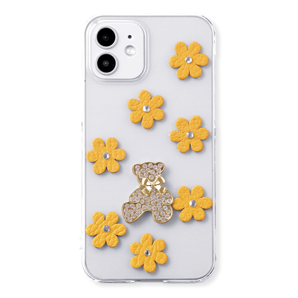 Clear Case Genuine Leather 32 Colors Italian Shrink Leather Flower Bear Deco (Stone) Back Case AQUOS Series