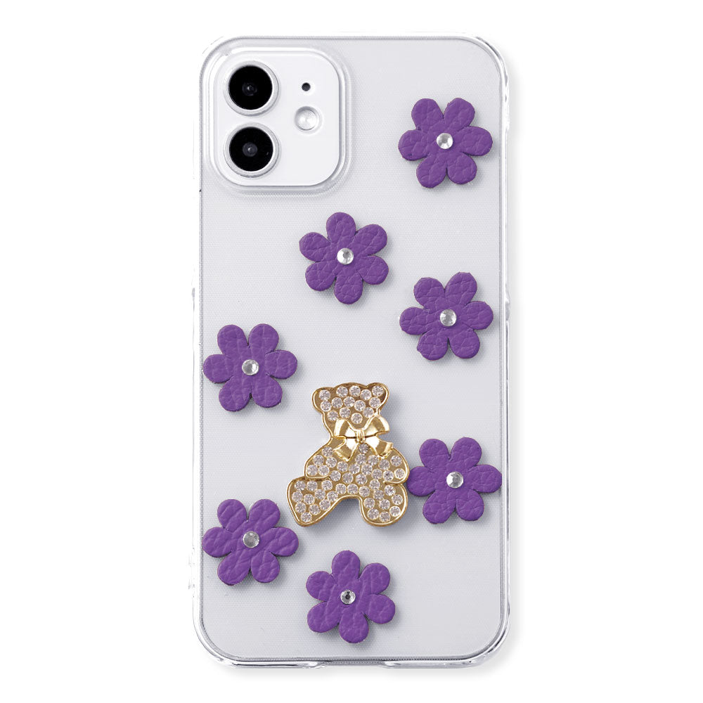 Clear Case Genuine Leather 32 Colors Italian Shrink Leather Flower Bear Deco (Stone) Back Case AQUOS Series
