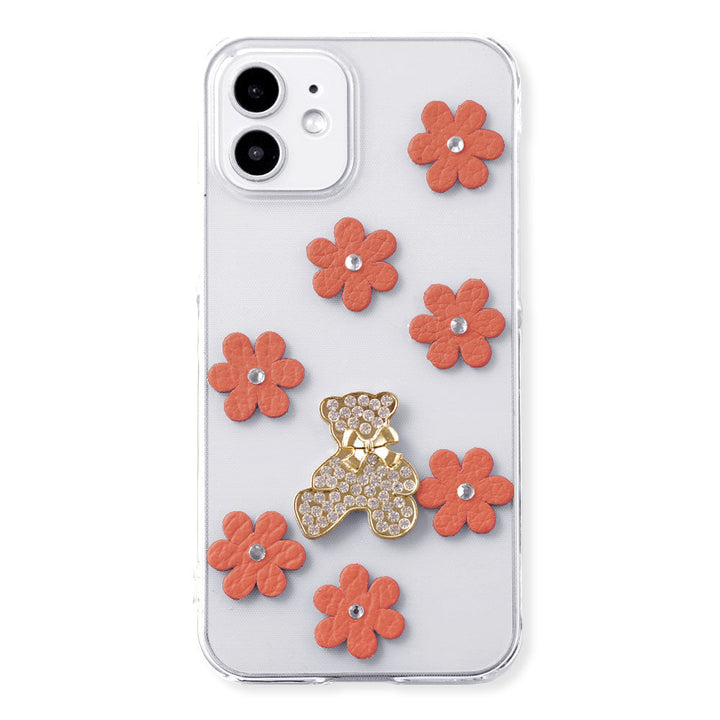 Clear Case Genuine Leather 32 Colors Italian Shrink Leather Flower Bear Deco (Stone) Back Case AQUOS Series