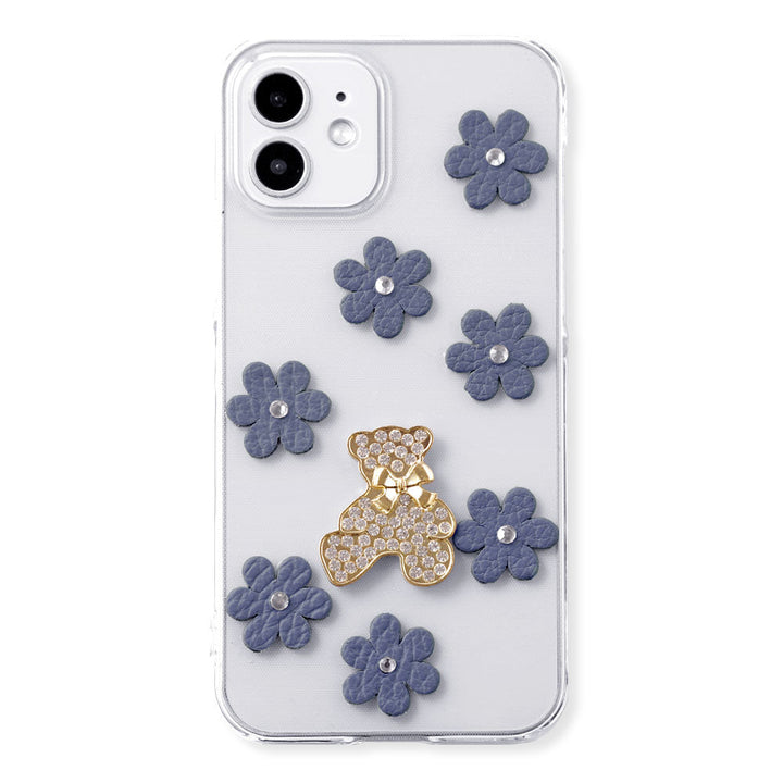 Clear Case Genuine Leather 32 Colors Italian Shrink Leather Flower Bear Deco (Stone) Back Case AQUOS Series