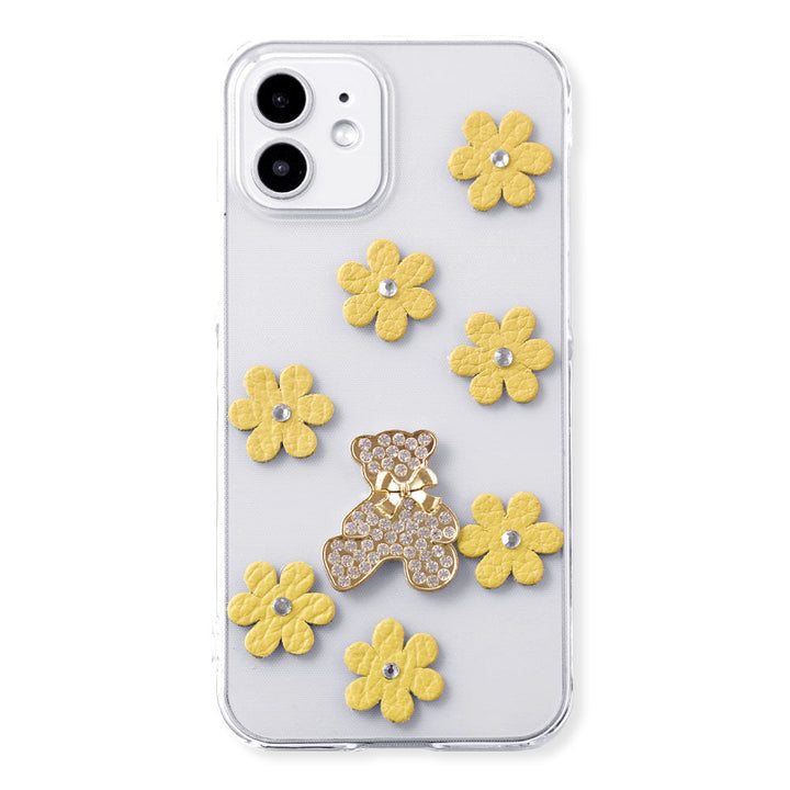 Clear Case Genuine Leather 32 Colors Italian Shrink Leather Flower Bear Deco (Stone) Back Case AQUOS Series