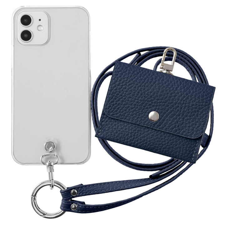 Étui transparent en cuir véritable avec étui pour écouteurs et sangle d&