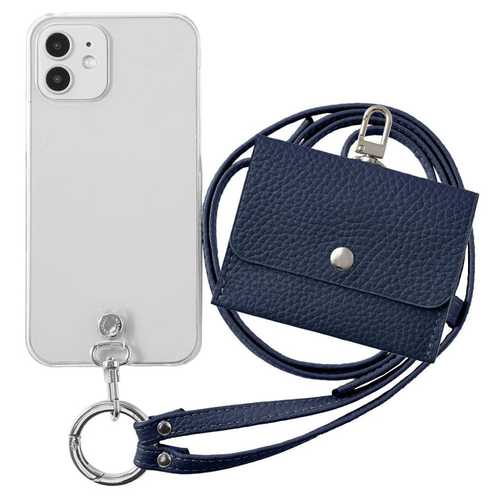 Étui transparent en cuir véritable avec étui pour écouteurs et sangle d&