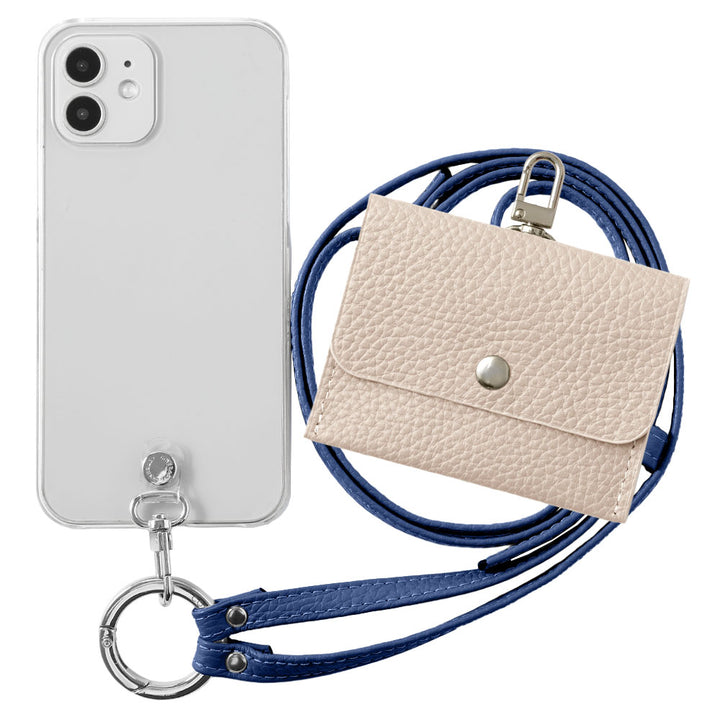 Étui transparent en cuir véritable avec étui pour écouteurs et sangle d&