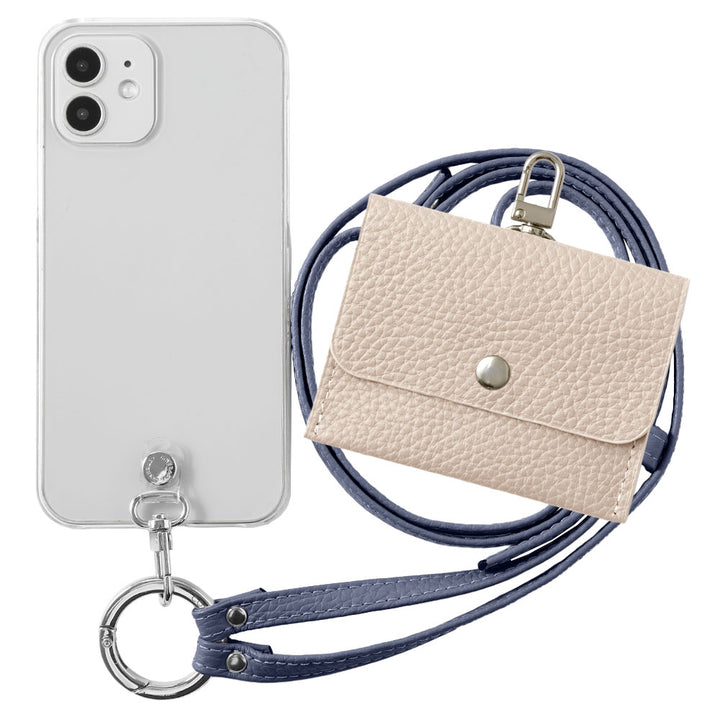 Étui transparent en cuir véritable avec étui pour écouteurs et sangle d&