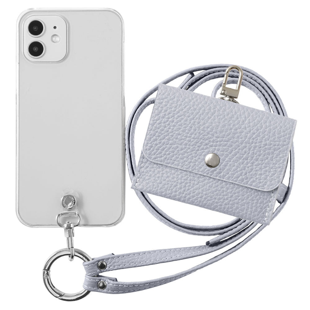 Étui transparent en cuir véritable avec étui pour écouteurs et sangle d&