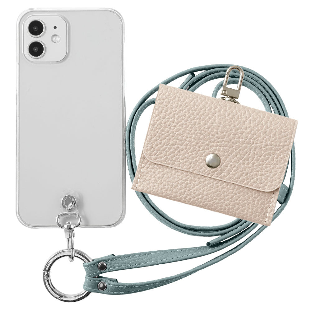 Étui transparent en cuir véritable avec étui pour écouteurs et sangle d&