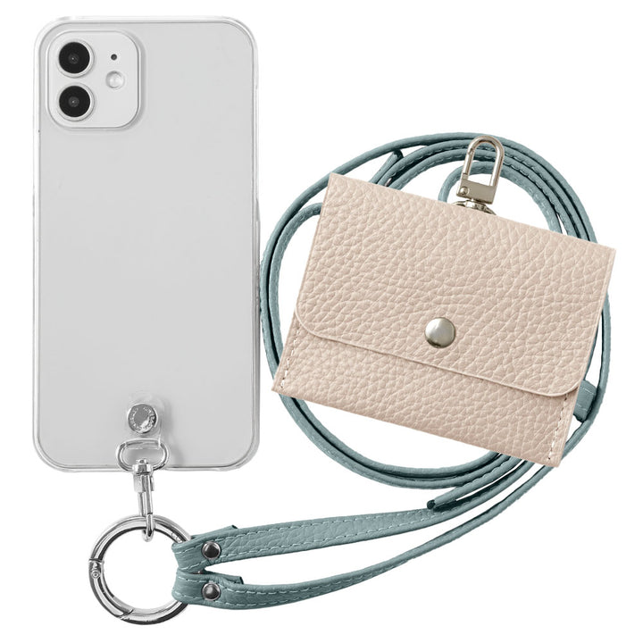Étui transparent en cuir véritable avec étui pour écouteurs et sangle d&