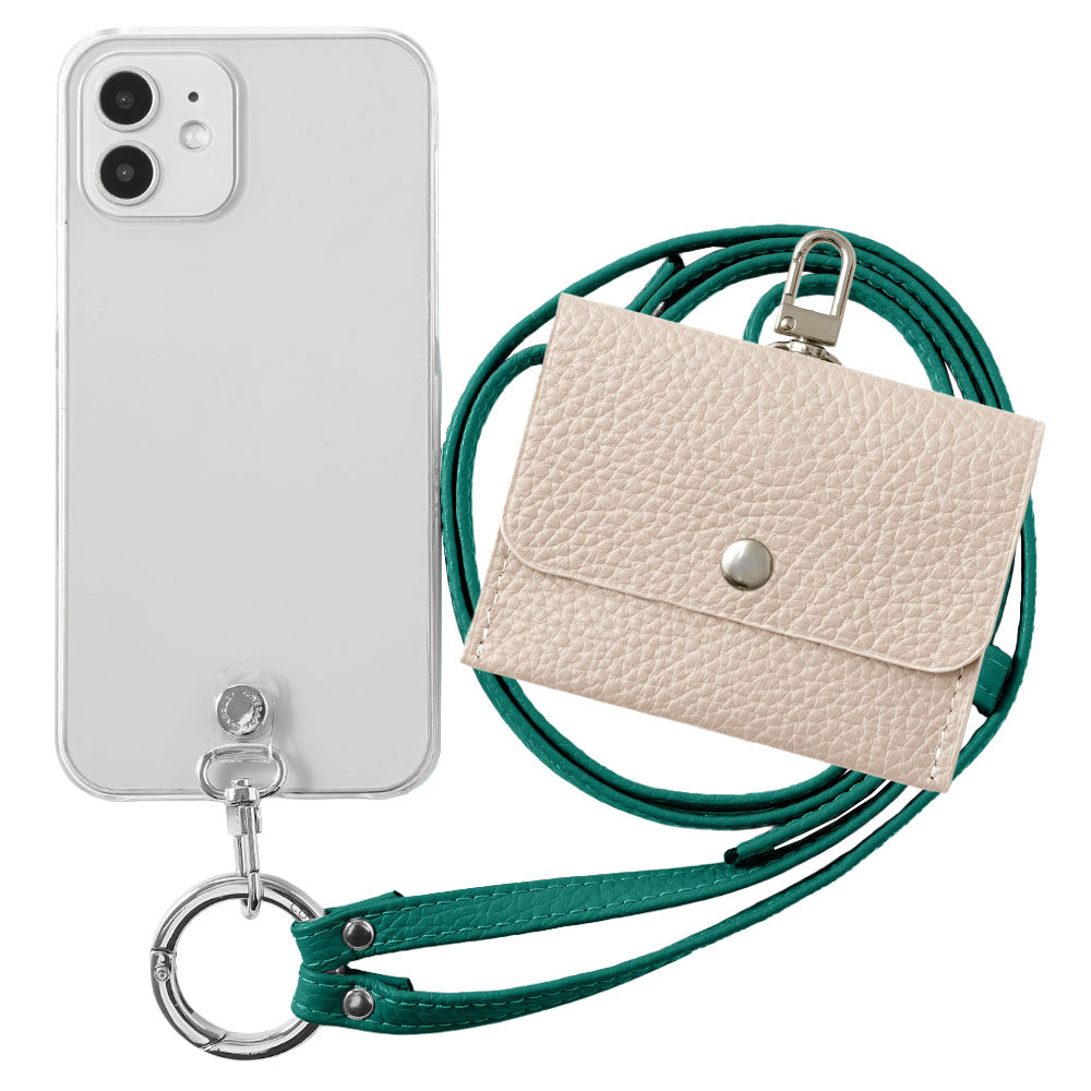 Étui transparent en cuir véritable avec étui pour écouteurs et sangle d&