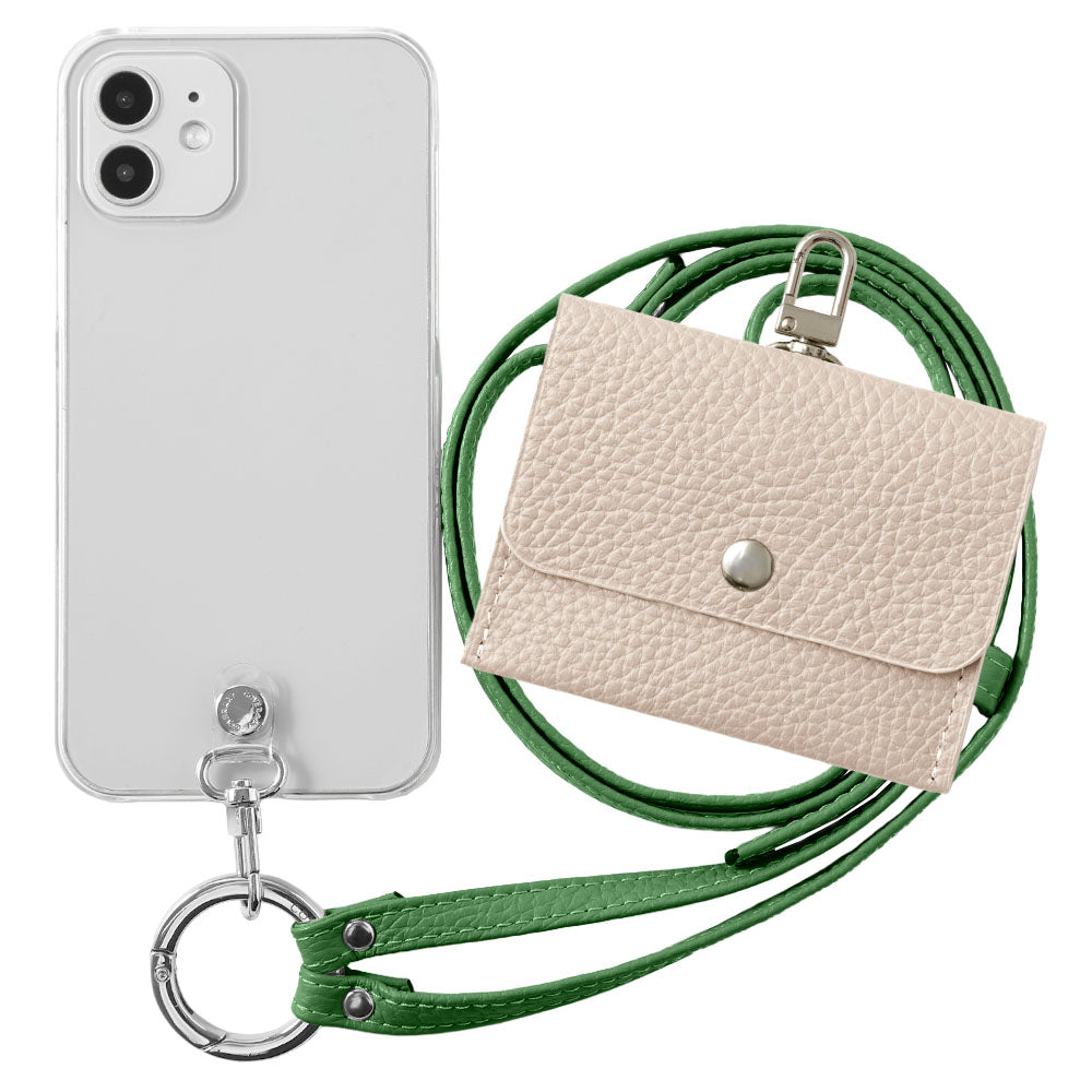Étui transparent en cuir véritable avec étui pour écouteurs et sangle d&