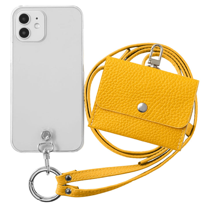 Étui transparent en cuir véritable avec étui pour écouteurs et sangle d&