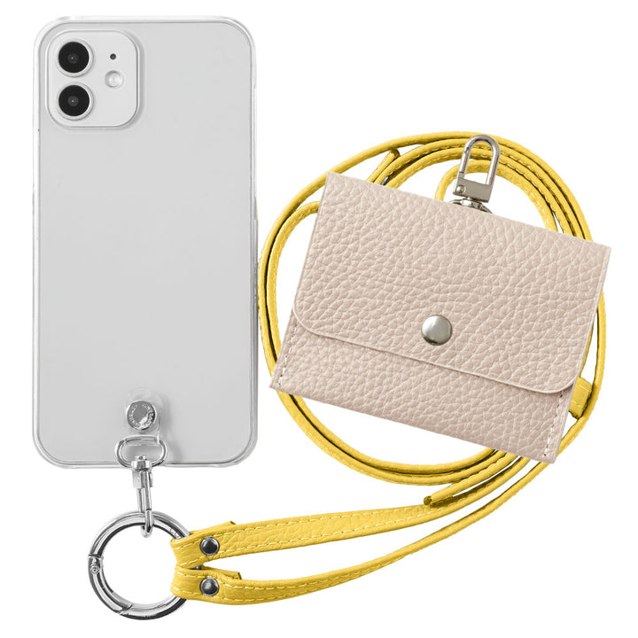 Étui transparent en cuir véritable avec étui pour écouteurs et sangle d&