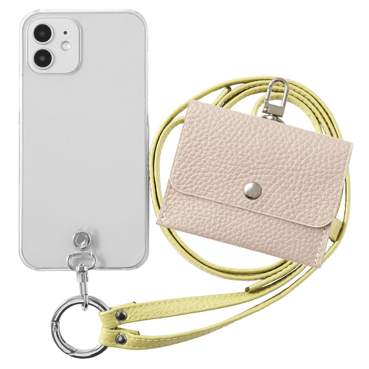 Étui transparent en cuir véritable avec étui pour écouteurs et sangle d&