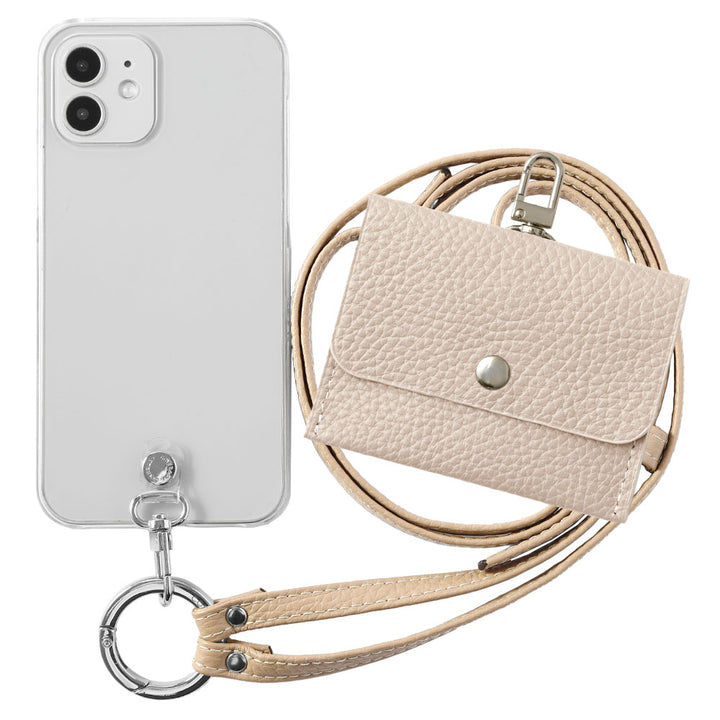 Étui transparent en cuir véritable avec étui pour écouteurs et sangle d&