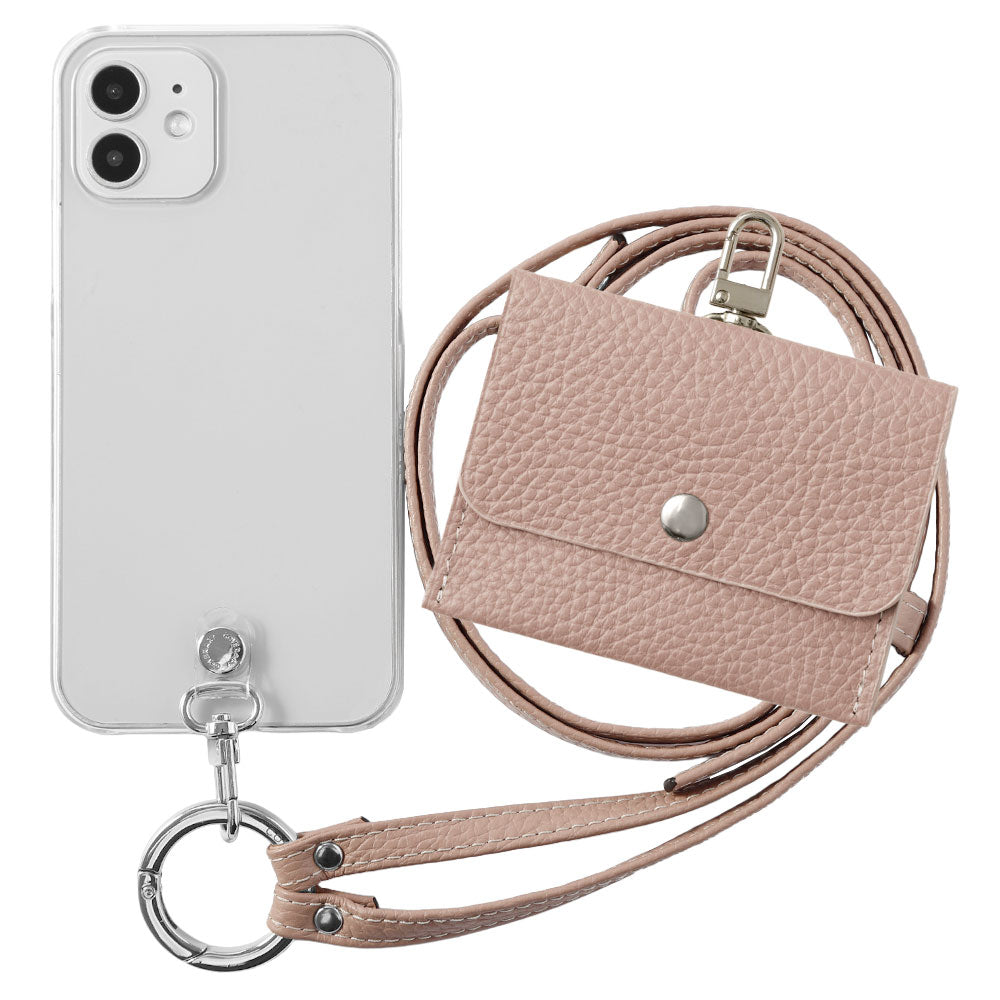 Étui transparent en cuir véritable avec étui pour écouteurs et sangle d&