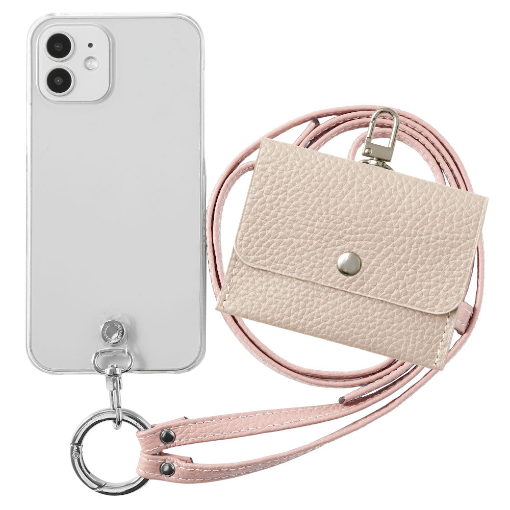 Étui transparent en cuir véritable avec étui pour écouteurs et sangle d&