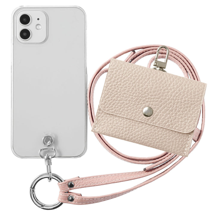 Étui transparent en cuir véritable avec étui pour écouteurs et sangle d&