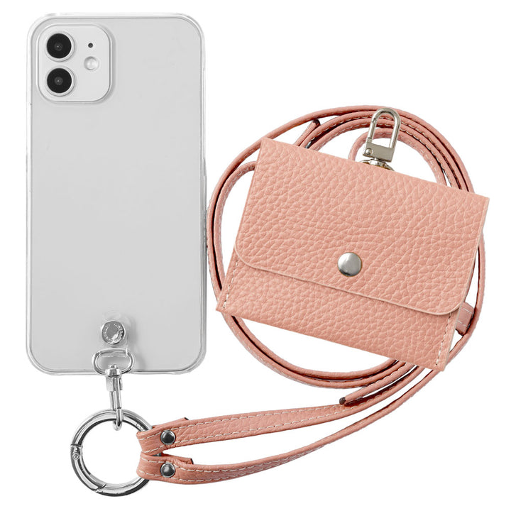 Étui transparent en cuir véritable avec étui pour écouteurs et sangle d&