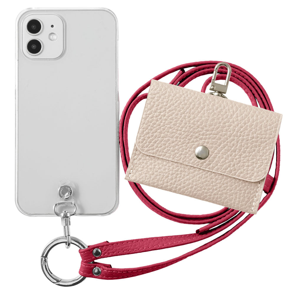 Étui transparent en cuir véritable avec étui pour écouteurs et sangle d&
