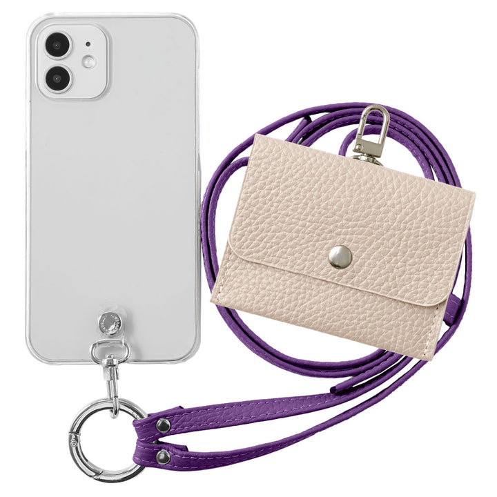 Étui transparent en cuir véritable avec étui pour écouteurs et sangle d&