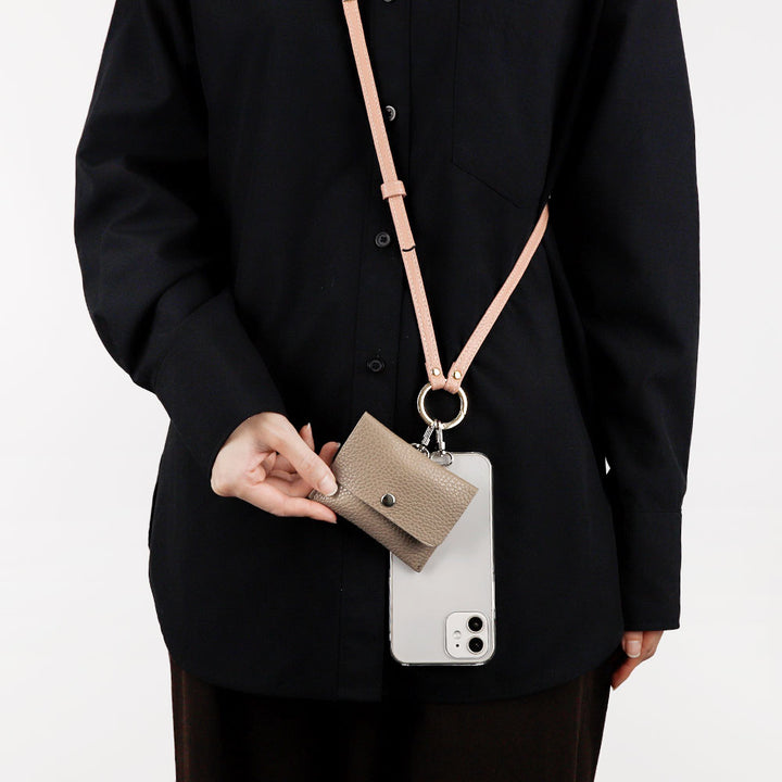 Étui transparent en cuir véritable avec étui pour écouteurs et sangle d&