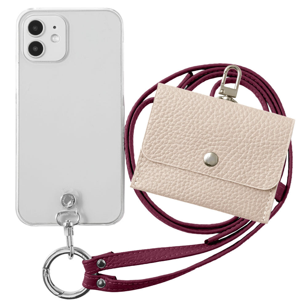 Étui transparent en cuir véritable avec étui pour écouteurs et sangle d&