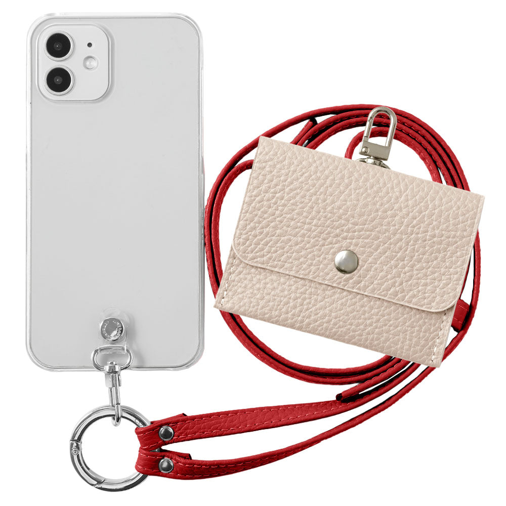 Étui transparent en cuir véritable avec étui pour écouteurs et sangle d&