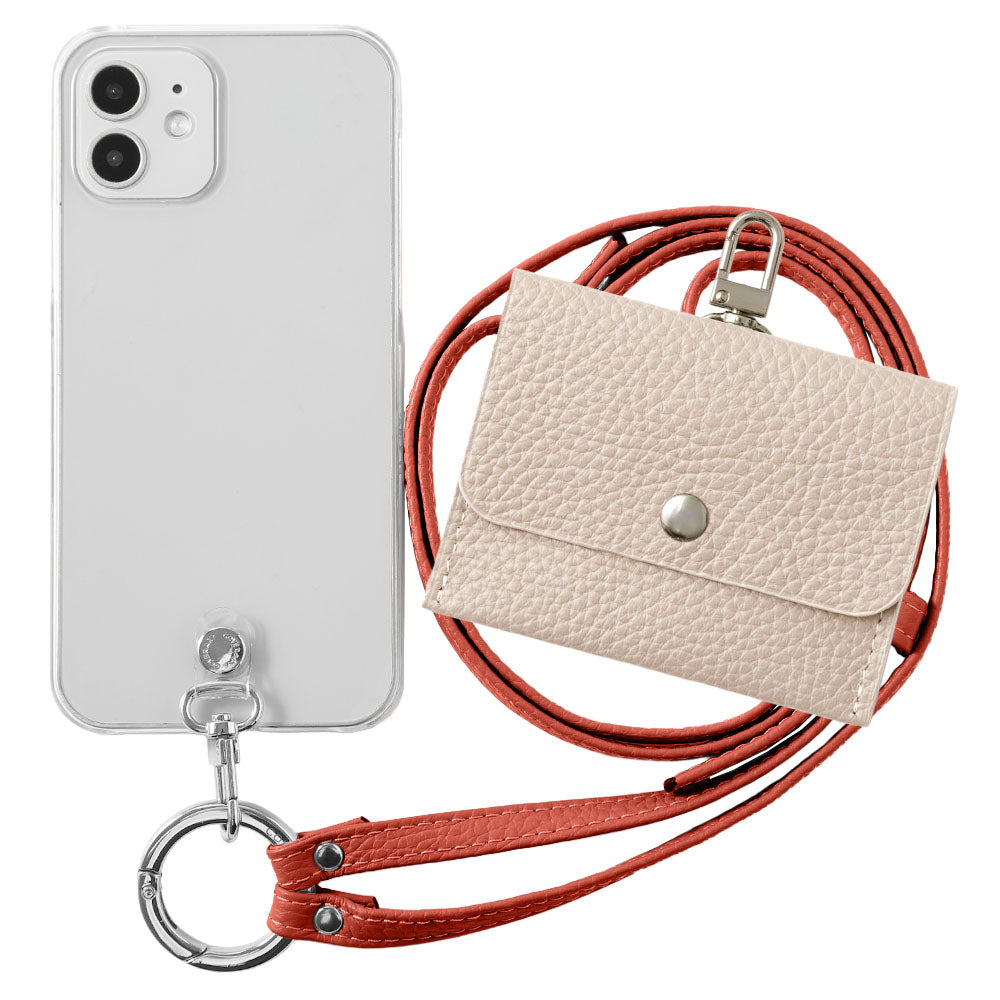 Étui transparent en cuir véritable avec étui pour écouteurs et sangle d&