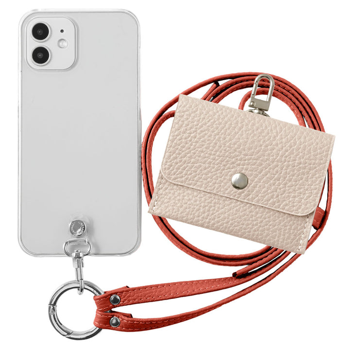 Étui transparent en cuir véritable avec étui pour écouteurs et sangle d&