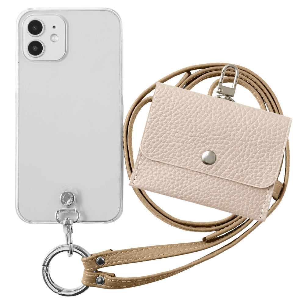 Étui transparent en cuir véritable avec étui pour écouteurs et sangle d&