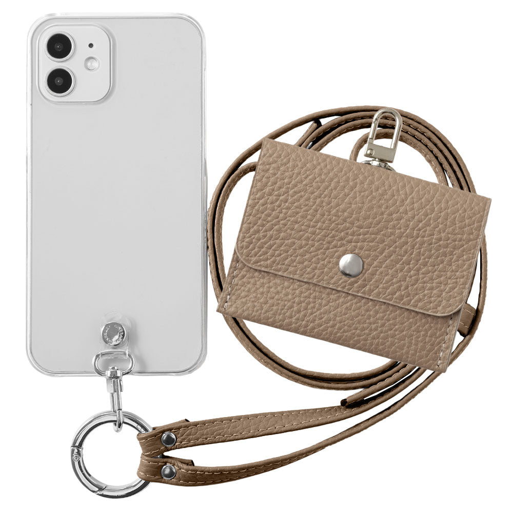 Étui transparent en cuir véritable avec étui pour écouteurs et sangle d&