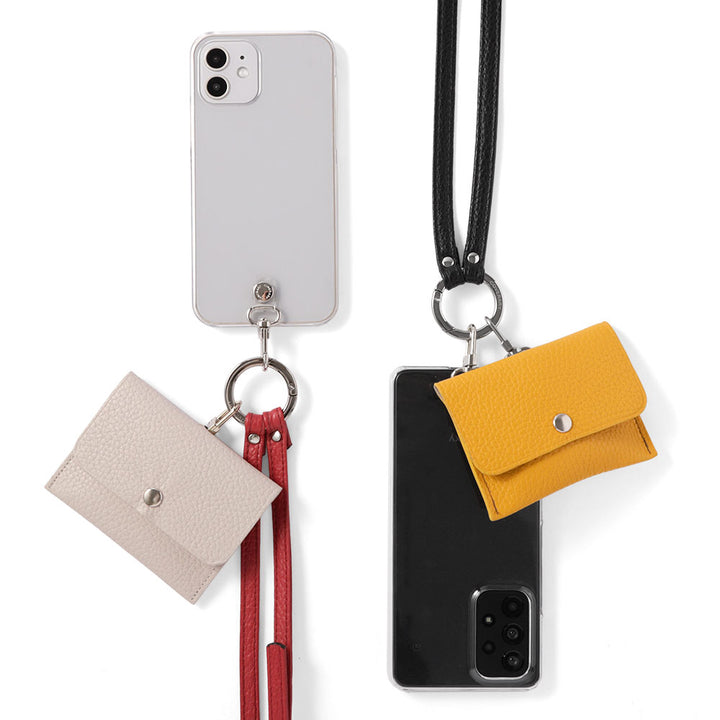 Étui transparent en cuir véritable avec étui pour écouteurs et sangle d&