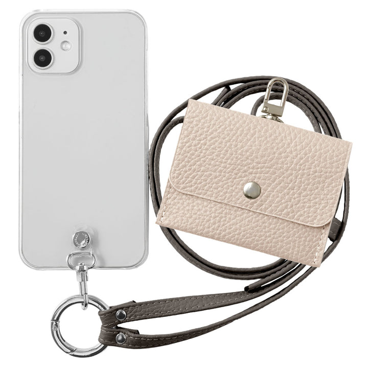 Étui transparent en cuir véritable avec étui pour écouteurs et sangle d&