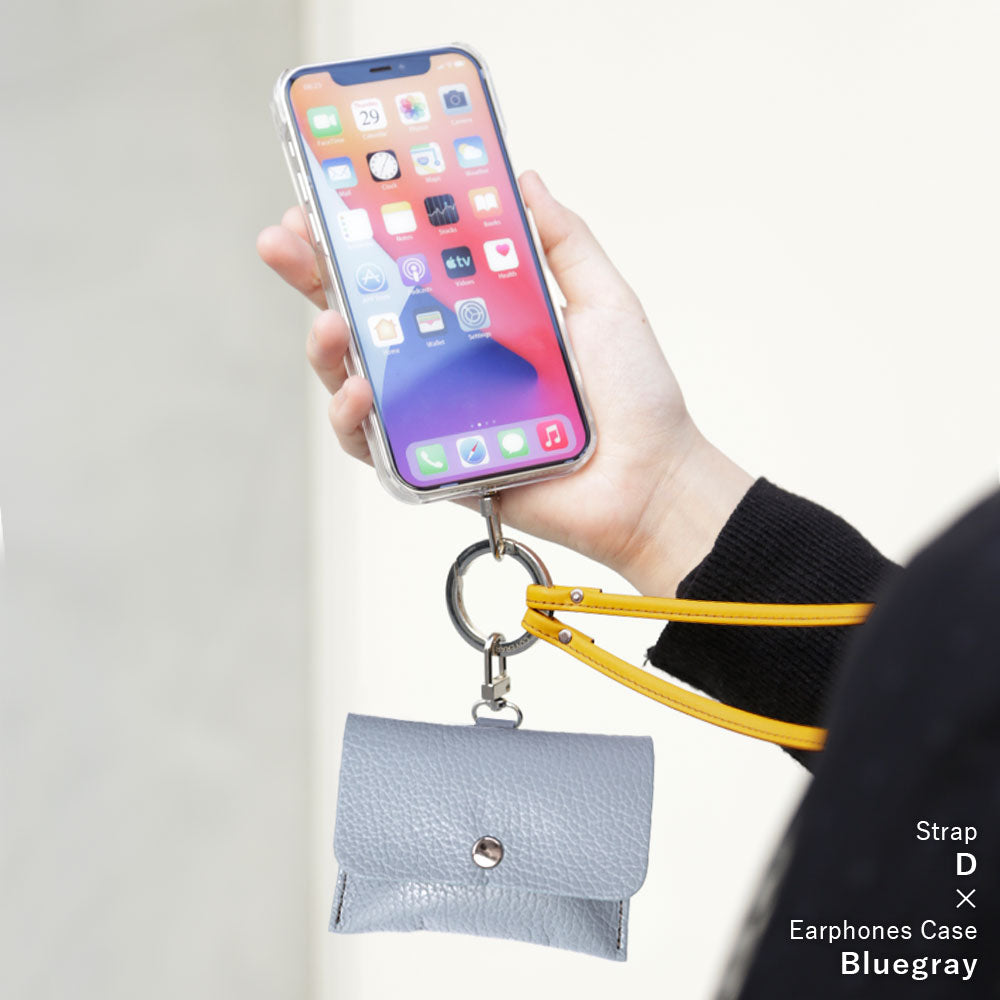 Étui transparent en cuir véritable avec étui pour écouteurs et sangle d'épaule à anneau (avec réglage de la ferrure) et étui arrière