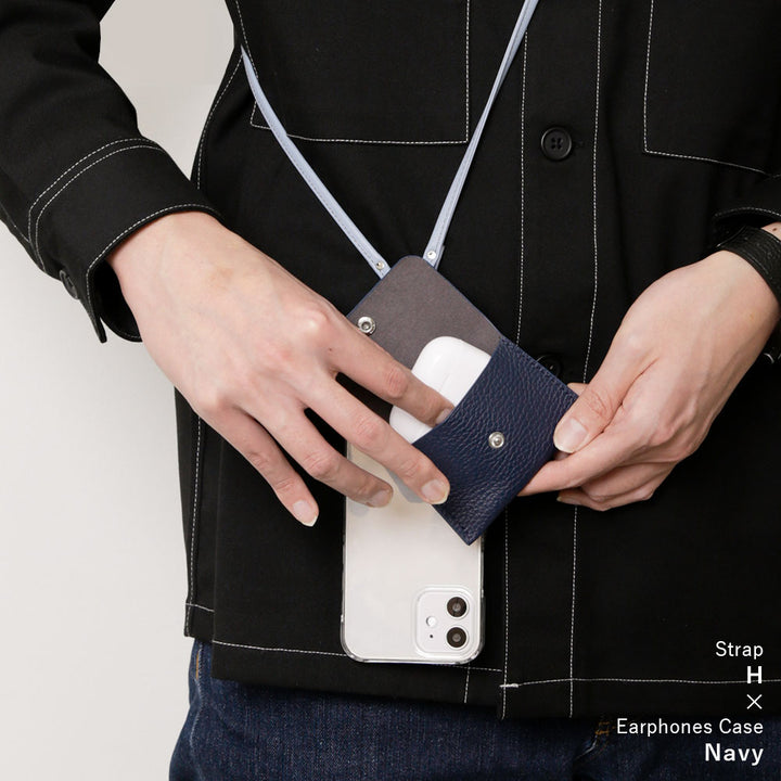 Étui transparent en cuir véritable avec étui pour écouteurs et sangle d'épaule à anneau (avec réglage de la ferrure) et étui arrière