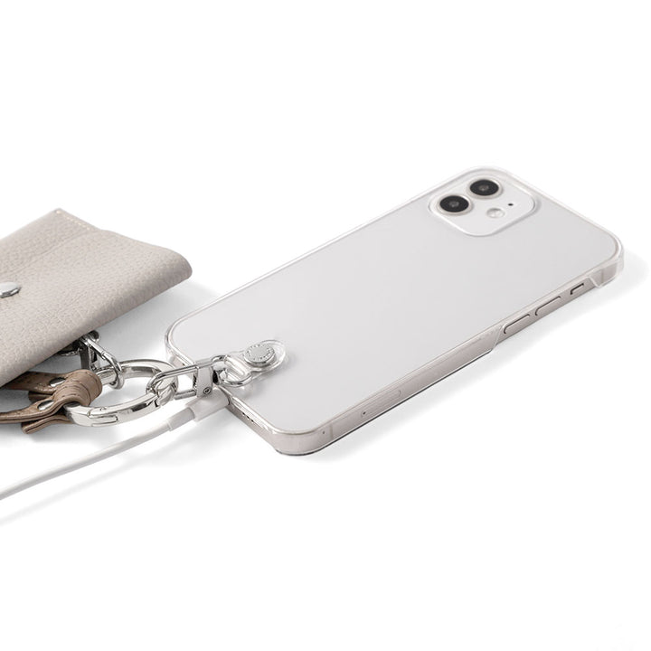 Étui transparent en cuir véritable avec étui pour écouteurs et sangle d&