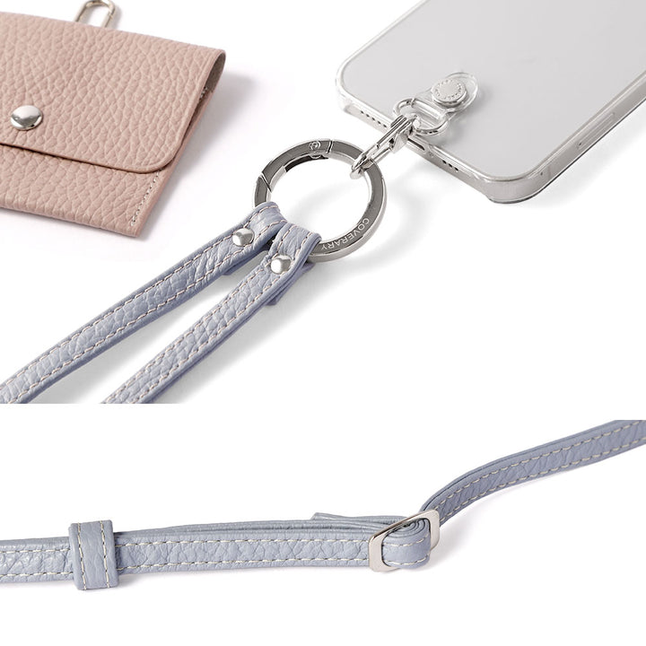 Étui transparent en cuir véritable avec étui pour écouteurs et sangle d&
