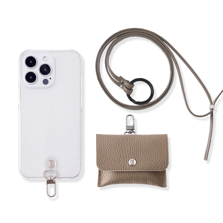 Clear case genuine leather earphone case & ring shoulder strap (with metal fitting adjustment) included back case Xperia series